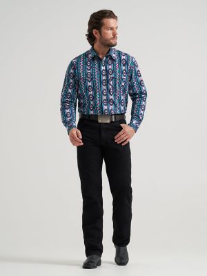 Men's Checotah&reg; Long Sleeve Western Snap Printed Shirt in Cosmic Blue