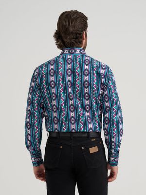 Men's Checotah&reg; Long Sleeve Western Snap Printed Shirt in Cosmic Blue