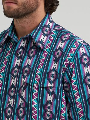 Men's Checotah&reg; Long Sleeve Western Snap Printed Shirt in Cosmic Blue