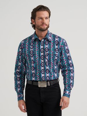 Men's Checotah&reg; Long Sleeve Western Snap Printed Shirt in Cosmic Blue