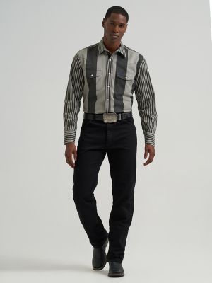 Vintage-Inspired Brushpopper Western Snap Workshirt in Smoky Stripes
