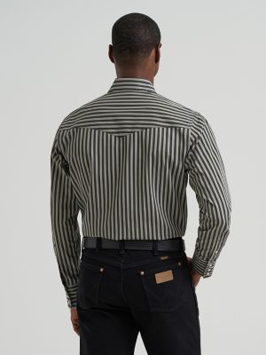 Vintage-Inspired Brushpopper Western Snap Workshirt in Smoky Stripes