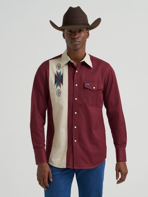 Мужские рубашки Wrangler Vintage-Inspired Contrast Band Western Snap Shirt