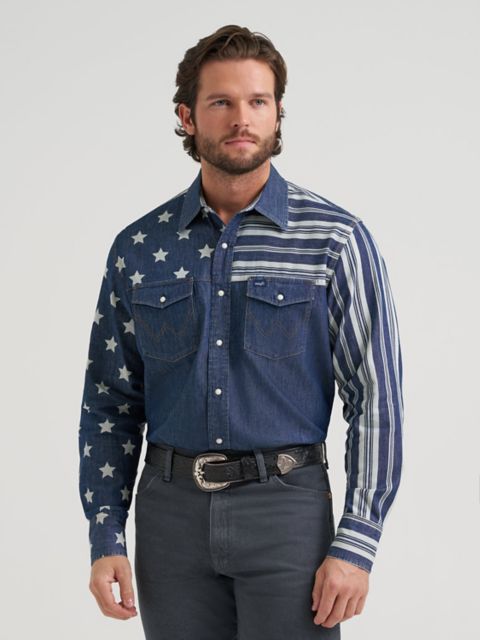Мужские рубашки Wrangler Vintage-Inspired Stars & Stripes Western Snap Shirt