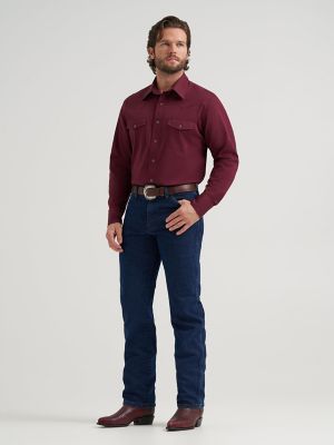 Wrangler&reg; Long Sleeve Solid Broadcloth Western Snap Shirt in Burgundy
