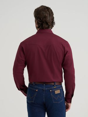 Wrangler&reg; Long Sleeve Solid Broadcloth Western Snap Shirt in Burgundy