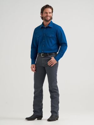 Wrangler&reg; Long Sleeve Solid Broadcloth Western Snap Shirt in Blue alternative view