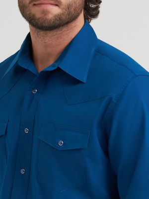 Wrangler&reg; Long Sleeve Solid Broadcloth Western Snap Shirt in Blue alternative view 3