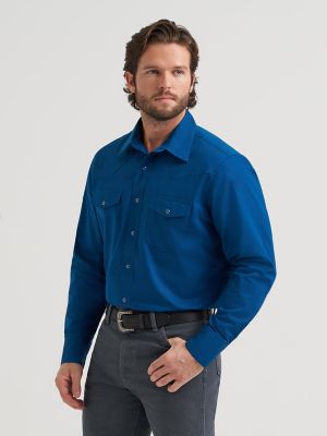 Wrangler® Long Sleeve Solid Broadcloth Western Snap Shirt
