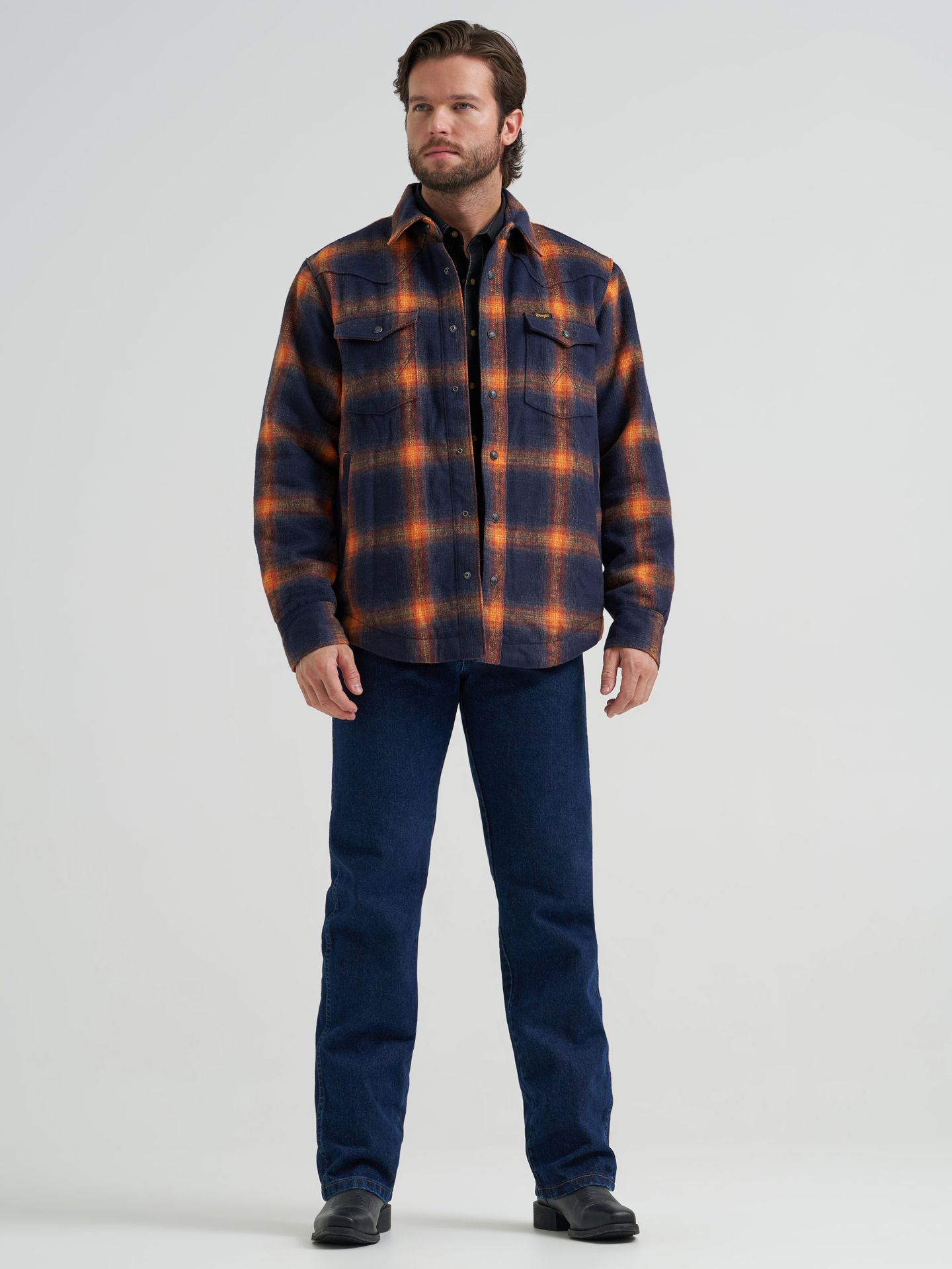 Мужская куртка Wrangler Quilt Lined Flannel Shirt Jacket, цвет: Ночной небесно-голубой — фото 4