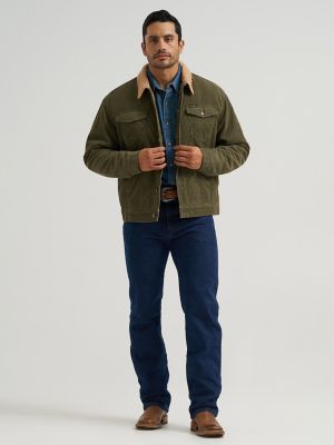 Men's Wrangler&reg; Cowboy Cut&reg; Sherpa Lined Corduroy Jacket in Olive Night