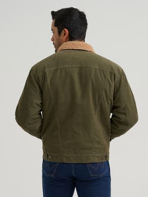 Men's Wrangler&reg; Cowboy Cut&reg; Sherpa Lined Corduroy Jacket in Olive Night