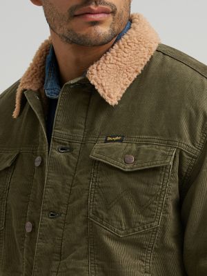 Men's Wrangler&reg; Cowboy Cut&reg; Sherpa Lined Corduroy Jacket in Olive Night
