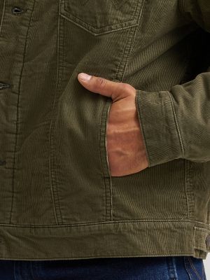 Men's Wrangler&reg; Cowboy Cut&reg; Sherpa Lined Corduroy Jacket in Olive Night