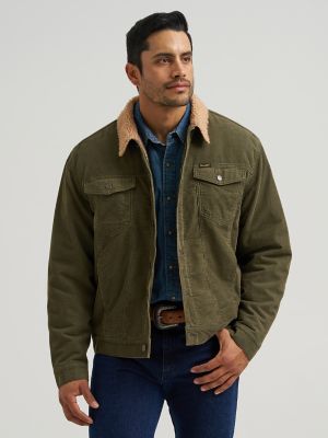 Men's Wrangler&reg; Cowboy Cut&reg; Sherpa Lined Corduroy Jacket in Olive Night
