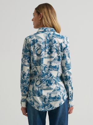 Women's Reverie Vintage Fit Western Snap Shirt in Blue alternative view 2