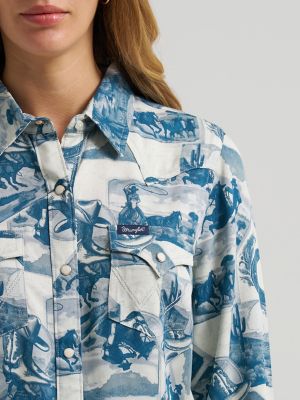 Women's Reverie Vintage Fit Western Snap Shirt in Blue alternative view 3