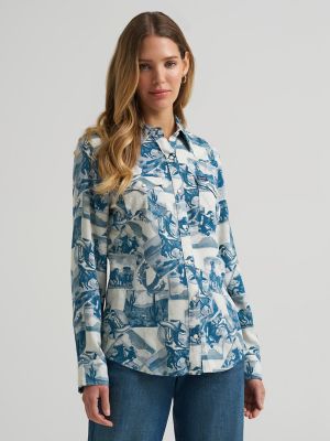 Women's Reverie Vintage Fit Western Snap Shirt in Blue main view
