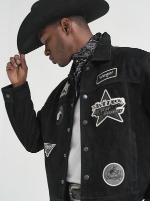 Wrangler x AVIREX Suede Trucker Jacket in Black alternative view 4