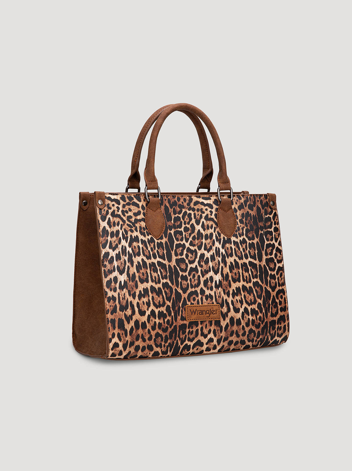 animal print travel tote bags Cream Leopard with Trolly Sleeve and a luggage Alex Max Enjoy Life Large