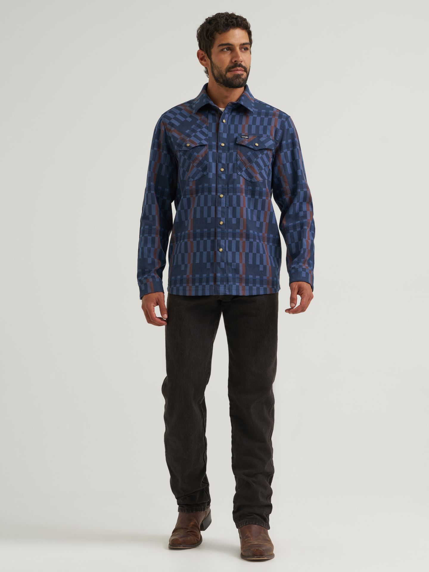 Мужская куртка Wrangler All Terrain Gear Flannel Shirt Jacket, цвет: Индиго — фото 3