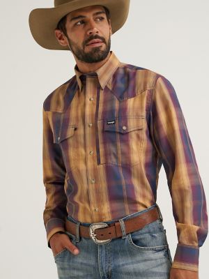 Wrangler All Terrain Gear Men's Performance Plaid Shirt in Blue Ombre alternative view 2