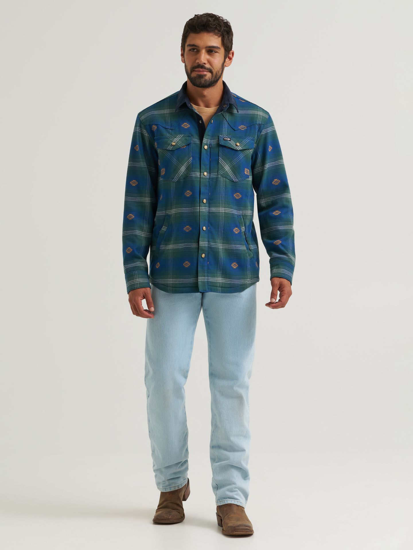 Мужская куртка Wrangler All Terrain Gear Lined Flannel Shirt Jacket, цвет: Зелёный — фото 3