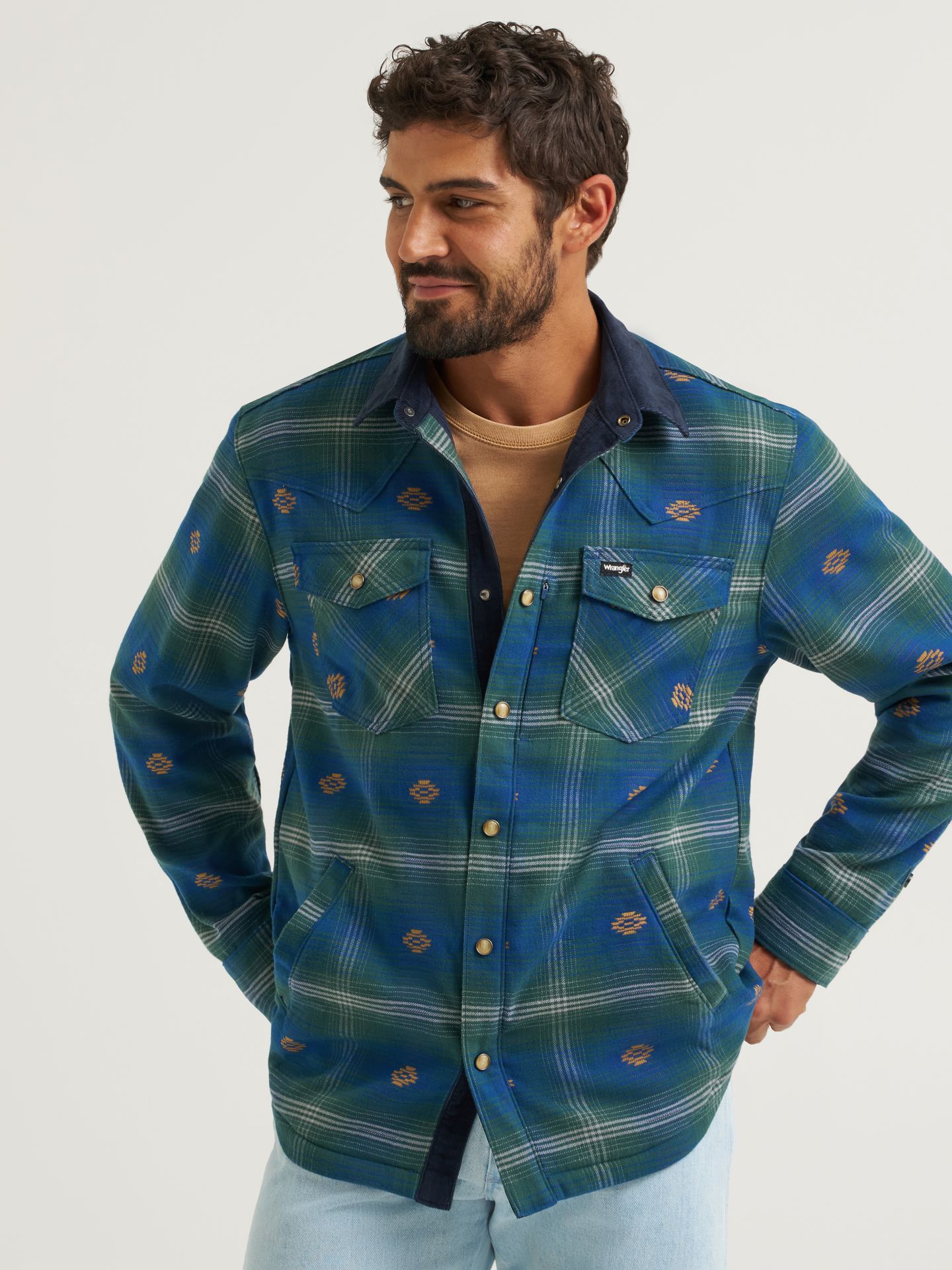 Мужская куртка Wrangler All Terrain Gear Lined Flannel Shirt Jacket, цвет: Зелёный — фото 4
