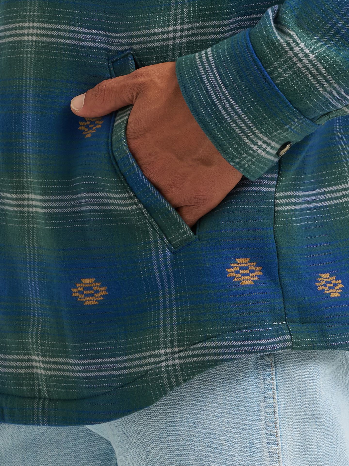 Мужская куртка Wrangler All Terrain Gear Lined Flannel Shirt Jacket, цвет: Зелёный — фото 8