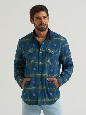 Wrangler All Terrain Gear Men's Lined Flannel Shirt Jacket in Green main view