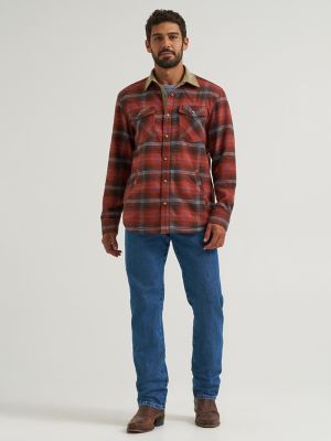 Wrangler All Terrain Gear Men's Lined Flannel Shirt Jacket in Red alternative view