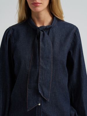 Women's Denim Bow Snap Shirt