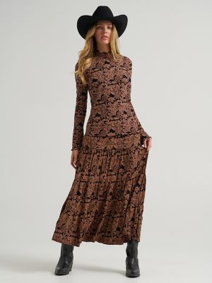 Women's Wrangler Printed Tiered Maxi Skirt in Black main view