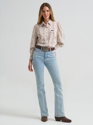Women's Smocked Sleeve Western Snap Blouse