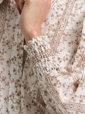 Women's Smocked Sleeve Western Snap Blouse