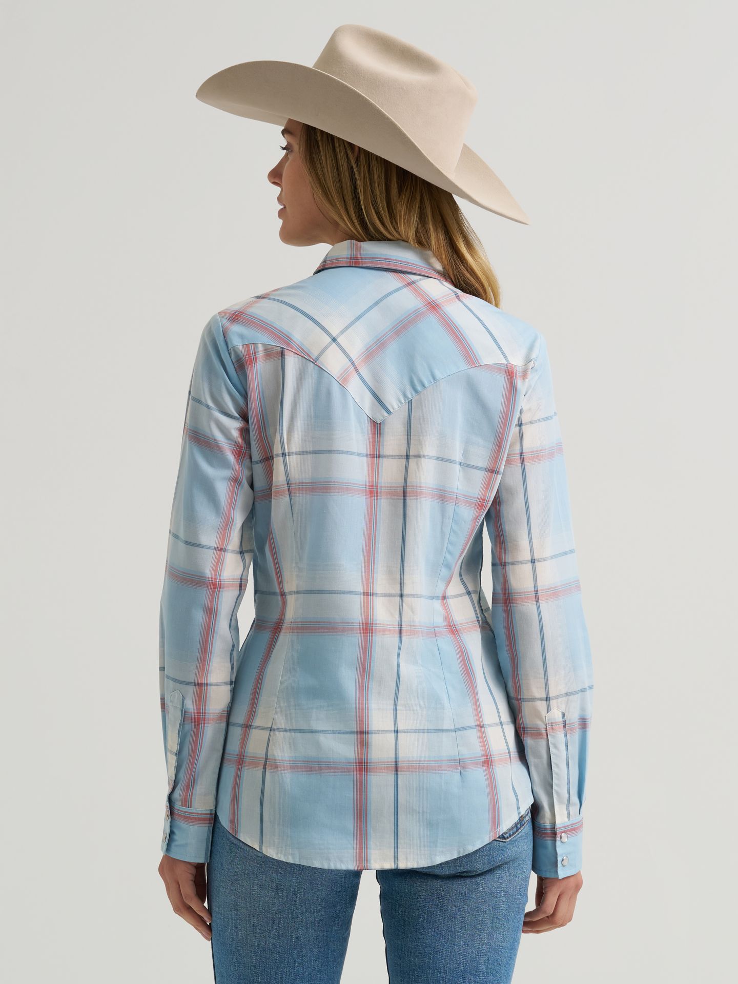 Женская рубашка Wrangler Essential Western Snap, цвет: Синий — фото 3