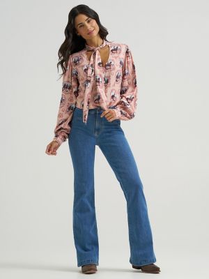 Women's Cameo Tie Neck Blouse