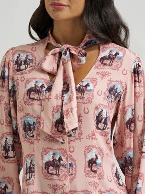 Women's Cameo Tie Neck Blouse