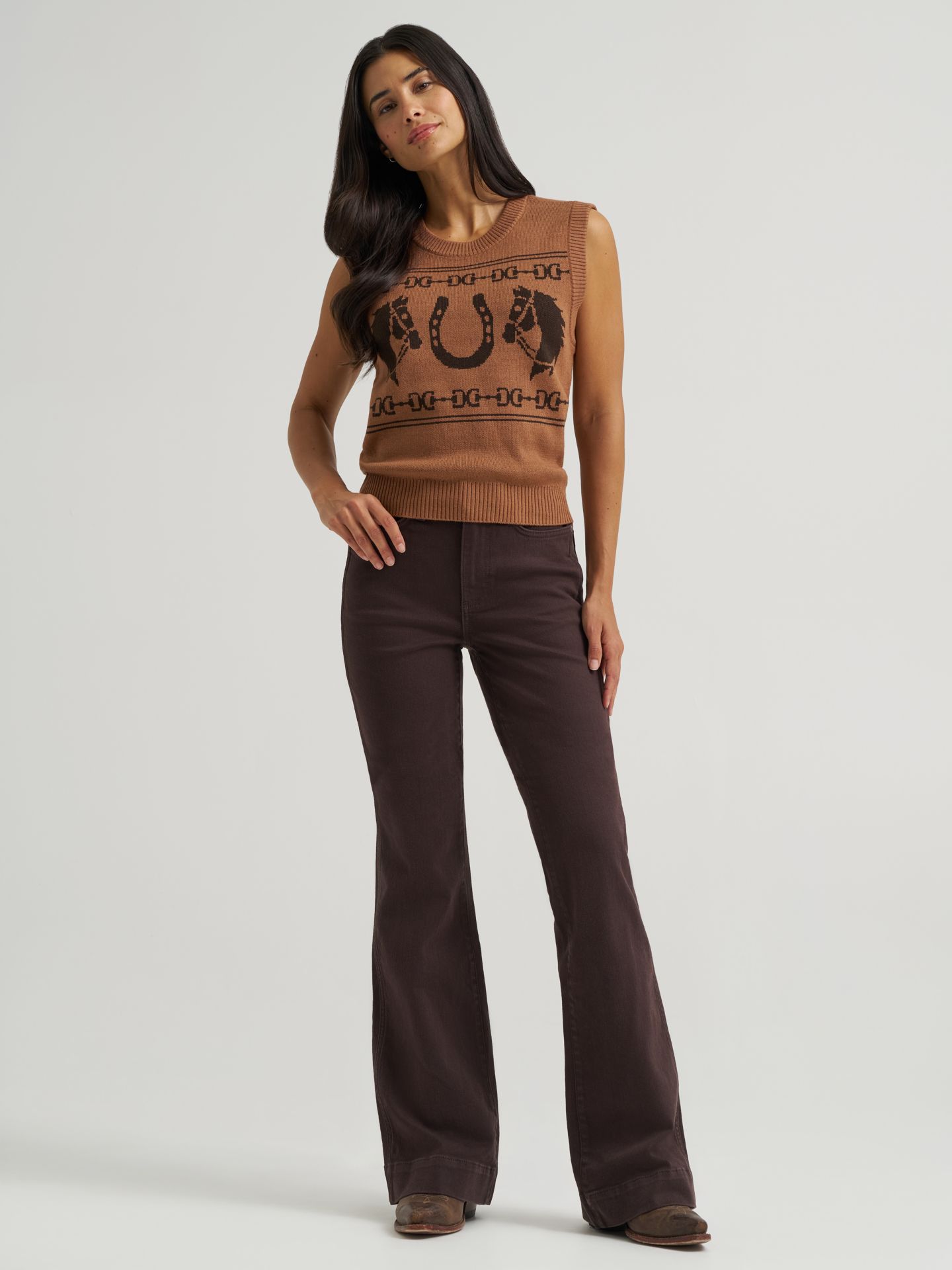 Женский жилет Wrangler Horse Sweater Vest, цвет: Коричневый — фото 3