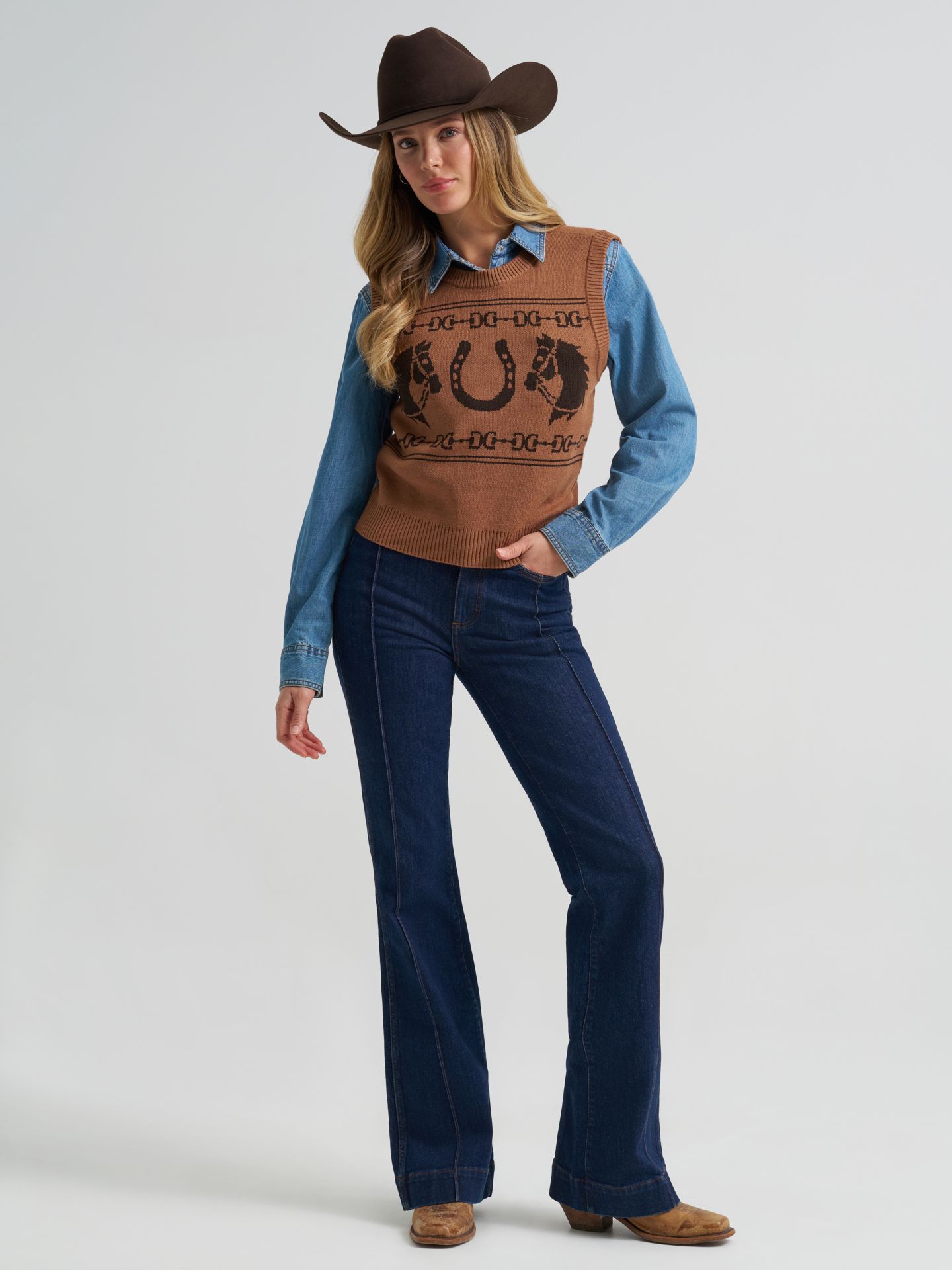Женский жилет Wrangler Horse Sweater Vest, цвет: Коричневый — фото 7