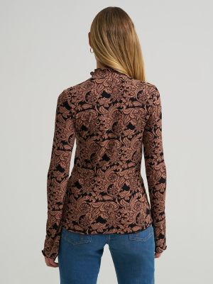 Women's Mock Neck Knit Blouse in Black alternative view 2