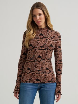Women's Mock Neck Knit Blouse in Black main view
