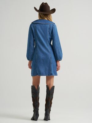 Women's Peter Pan Collar Denim Dress in Denim