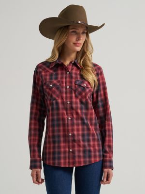 Women's Wrangler Essential Western Snap Shirt in Port main view