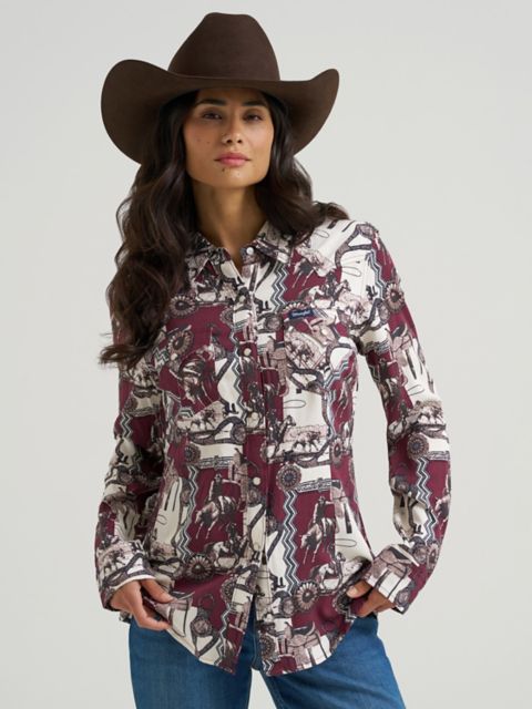 Женские рубашки Wrangler Women's Wrangler Bold Bucking Cowboy Sierra Snap Shirt