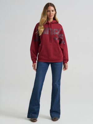 Women&rsquo;s Wrangler Wide Open Spaces Logo Hoodie in Deep Burgundy