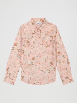 Girl's Cowboy Horse Print Western Snap Shirt