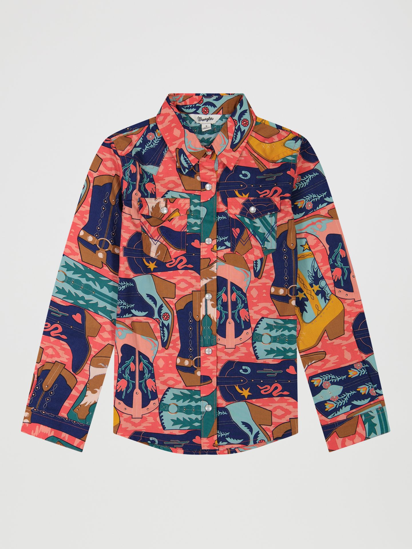 Рубашка Wrangler Bold Print Western Snap для девочек, цвет: Розовый — фото 1