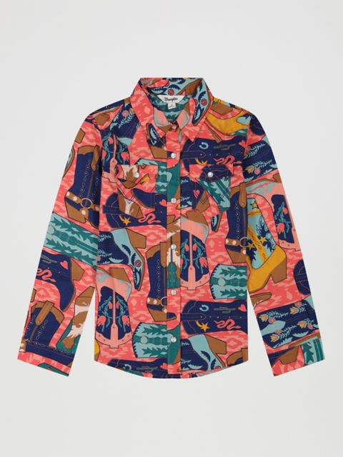Детские рубашки Wrangler Girl's Bold Print Western Snap Shirt