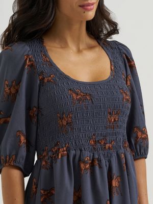 Women's Smocked Puff‑Sleeve Babydoll Dress